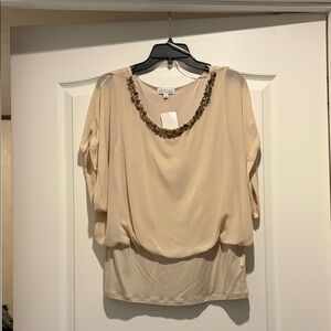 Joseph A Cream Blouse with Embellished Neckline